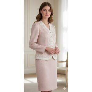 In The Mood Blazer Skirt Power Suit Pink White Lace Cottage Core 80s Coquette 12